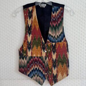 Vtg Mirror Abstract Pattern Multicolor Vest - Vibrant Colors, Button Front Sz S